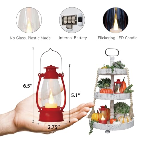 12Pcs Red Mini Lanterns for Centerpiece – Vintage Lantern Decor for Christmas, Halloween, Weddings & Western Party – Hanging Ornaments Bulk with Flicker LED Candle for Cowgirl, Camping Decor - color: Pure Red-12pcs