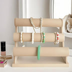 Ebonee Detachable Bracelet Holder with 3 Tier Rack, Jewelry Bangle Necklace Watch Display Organizer Stand for Store Sell Show, Scrunchie Head Ties Organizer Storage Show Tower (Yellow Linen)