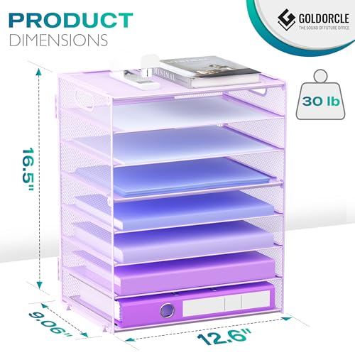 8 Tier Paper Letter Tray Organizer with Handles, Mesh Desk File Holder Storage Organization for Home School Classroom & Office (Purple) - color: Purple