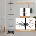 5-Tier Metal Spinning Display Stand Rack with Wheels, Black Iron, 50 Hooks, Lockable Wheels, Ideal for Jewelry, Accessories, Foods - color: Black