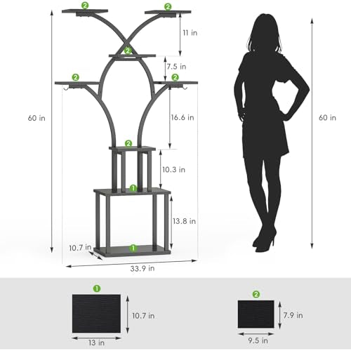 Elbourn Plant Stand Indoor with Grow Lights - 60" Tall Metal Plant Shelf for Multiple Plants, 8 Tiered Corner Plant Stands for Indoor Plants, X - Shaped Decorative Rack for Home, Living Room & Patio Decor (Black) - color: Black