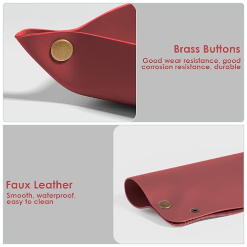 2 Pack (Size:9.84"&7.87") PU Leather Jewelry Valet Tray,Portable Entryway Table Nightstand Desk Tray Catchall Travel Plate Organizer for Phone, Keys, Wallet, Watch,Coin (Wine Red) - color: Wine Red