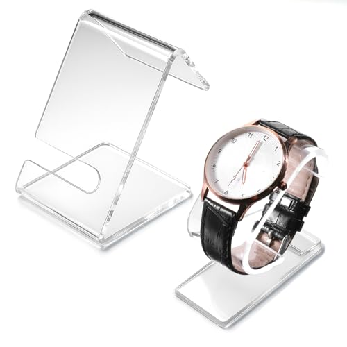 Thinp 2 Pcs Clear Watch Display Stand, 2 Sizes Single Watch Stands Acrylic Watches Holder Stand for Men Bracelet Display Stands for Women Mens