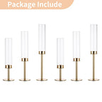 Nuptio Glass Hurricane Candle Holder: Set of 6 Gold Candlestick Holders - Long Stem Taper Candleholders for Christmas Tabletop Centerpiece Fireplace Decor Cylinder Candle Stand Windproof 14" 16" 18" - size: 14 & 16 & 18 in