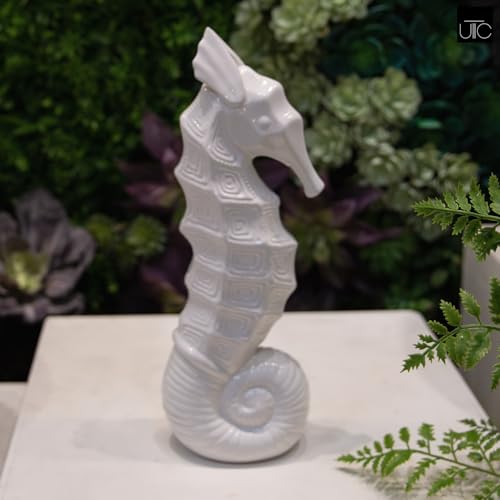 Modern Small Ceramic Seahorse Figurine, Unique Cermaic Figurines, Handcrafted Decorative Gloss Finish White Sculpture for Home, Garden,Office: 5.25"x3.50"x13.75"H - size: 5.25"x3.50"x13.75"H