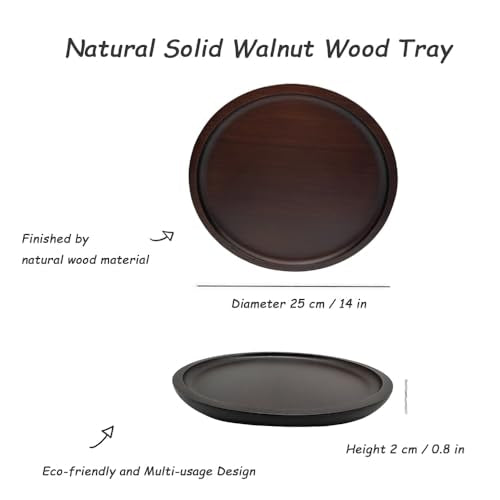 Wood Vanity Tray, Bathroom Counter Solid Walnut Organizer, Toilet Tank Top Wooden Serving Plate for Dinner Tea Coffee (Natural Walnut Color, 9.8 x 9.8 inch) - color: Natural Walnut Color, size: 9.8" x 9.8" x 0.8"