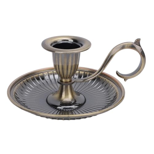Vintage Candle Holder, Zinc Alloy Taper Candle Stick Stand with Large Curved Handle and Flat Base, for Dinner Table Home Decoration Wedding Party Holiday (Antique Brass) - color: Antique Brass