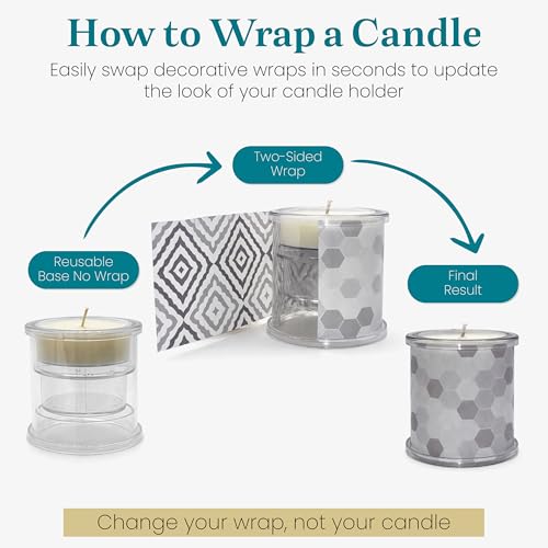 Decorative Candle Holder Set of 3 Home Decor, Reusable Interchangeable Pillar Candle System Decorative Wraps, Refillable Tea Light Centerpiece Candles for Holiday Decor, Table Styling & Gift Giving - color: Warm Neutrals
