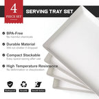 4-Pack Plastic 16" x 11" Large White Serving Trays Set - Reusable Serving Platters for Cookie, Appetizer, Charcuterie, Snack, Dessert, Party Food Display - Stackable Kitchen CounterTop Tray, BPA Free - size: 4 Pack - 16" x 11"