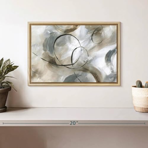 ElephantStock - Allegro Wall Art - Horizontal Floating Framed Canvas - Living Room Wall Decor - Painting Strokes And Lines Framed Canvas Art - Gray And Brown Decor by Nan - 13" x 9" - color: Floating Frame Natural Wood, size: 12"L x 8"W
