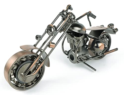 TRANSGOOD Handmade Motorcycle Model with Rolling Wheels, 9" Vintage Steampunk Bike Sculpture, Heavy-Duty Iron Desk Decor, Unique Biker Gift for Dad Husband, Industrial Man Cave Office Home Art