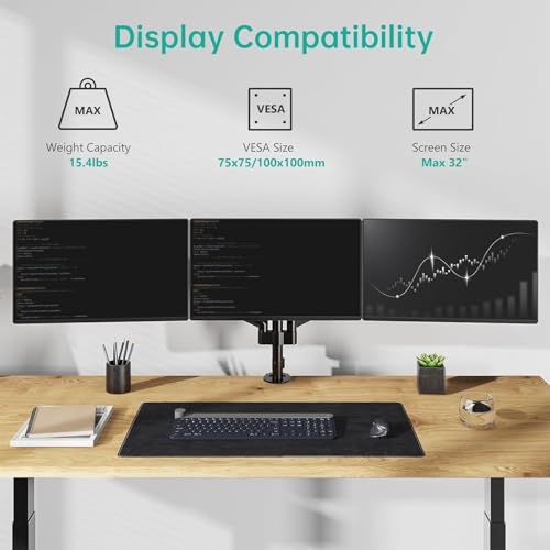 WALI Triple Monitor Mount for 13-32 inch Screens, Adjustable 3 Monitors Desk Mount with Swivel, Tilt, Clamp & Grommet Kit, Triple Monitor Stand for Desk, VESA 75x75/100x100mm (GSDM003), Black - size: 13"-32", style: Triple Arms