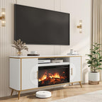 Fluted Fireplace TV Stand Up to 80" TVs, Modern Entertainment Center with 30" Electric Fireplace, Luxury Media Console with Adjustable Shelves for Living Room, White - color: White