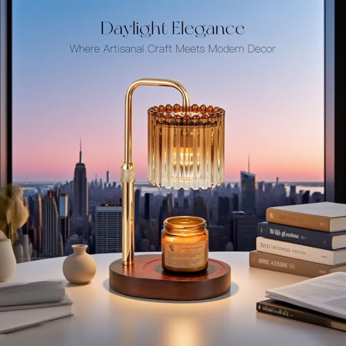 Candeldo Candle Warmer Lamp with Timer: Amber Candle Warming Lamp with 2 Bulbs Height Adjustable Wax Melt Dimmable Bedroom Decor for Women - color: Gradient Amber