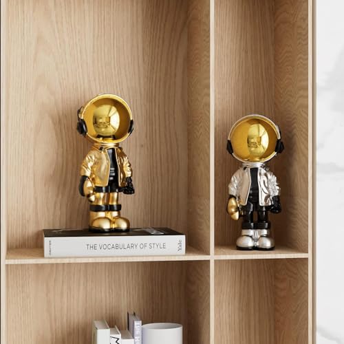 EZ4ENCE Figurine Statue Astronaut Sculpture Spaceman Decor,Sculpture for Home Decor,Arts Gold and Black Shelf Decoration,Cool Metal Mask Table Decor,Large Spaceman Figure Ornament - color: Rose Gold, size: Large