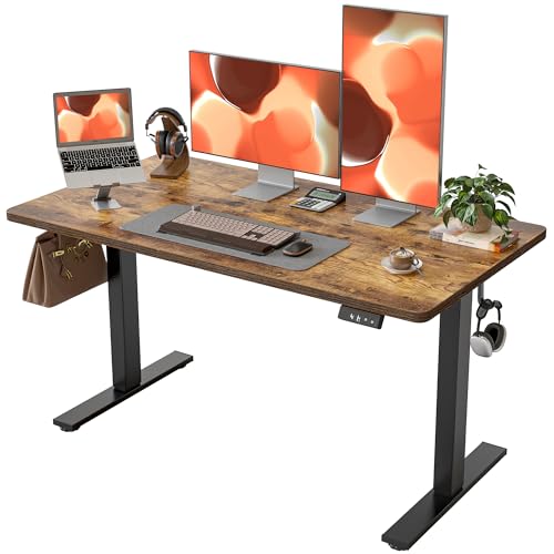 TIQLAB Standing Desk 47 x 24 inch, Electric Height Adjustable with Splice Board, Stand Up Desk, for Home Office, Black Frame/Rustic Brown Top - color: Rustic Brown, size: 47*24 inch
