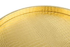 HofferRuffer Round Serving Tray 20'', Elegant Faux Leather Circle Ottoman Table Tray, Serve Tea Coffee Breakfast in Bedroom Living Room Kitchen (Gold, 20") - color: Gold, size: 20"