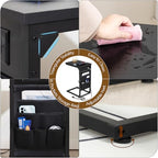 AMHANCIBLE C Shaped End Table with Charging Station, TV Tray Set of 2, Couch Tables with Storage Bag, Slide Under Sofa Side Table with USB Ports and Outlets for Living Room, Black, HET04CBK - color: Black