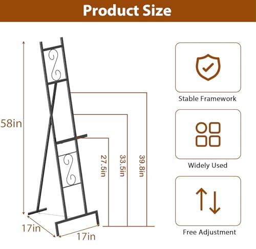 Black Easel Stand for Sign, Heavy Duty Wedding Welcome Sign Stand, Adjustable Art Easel for Display, Painting, Posters, Party, 17” x 17” x 58”H (1 Pack - style: 1pack-Black