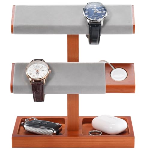 ProCase Wood Watch Display Stand Holder for Men, Wristwatch Tower with T-Bar Design, Hanging Watch Rack, Wooden Wrist Watch Tree - color: Lightbrown, size: 2-Tier