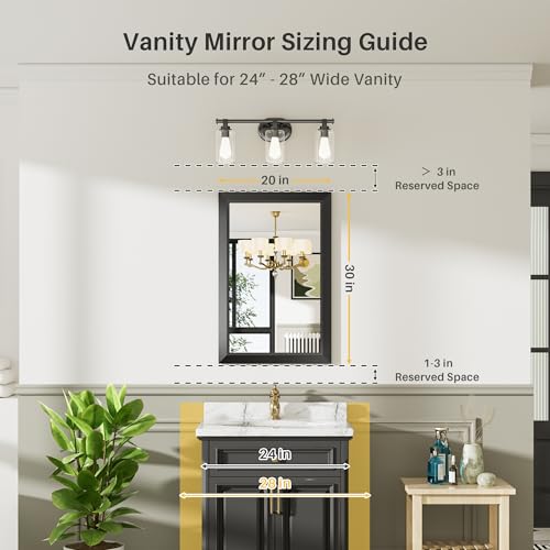Briivue 20x30 Inch Black Bathroom Mirror for Wall, Thick Metal Framed Rectangle Mirrors for Over Sink, Bedroom, Living Room, Entryway, Anti-Rust, HD Tempered Glass - color: Black, size: 20"L x 30"W
