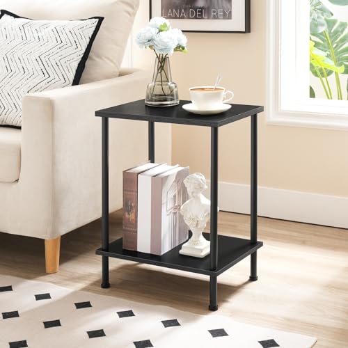 HOOBRO End Table, Small Side Table, Nightstand with 2-Layer Storage Shelves, Sofa Table for Small Spaces, Living Room, Bedroom, Stable Frame, Easy Assembly, Black BB09BZ01 - color: Black