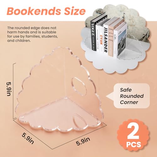 Scalloped Acrylic Bookends, 2 Pcs Heavy Duty Clear Book Holder Stands with Non-Slip Pads for Books, Files, CDs & Video Games, Modern Shelf & Desk Organizer - color: 2 Pcs