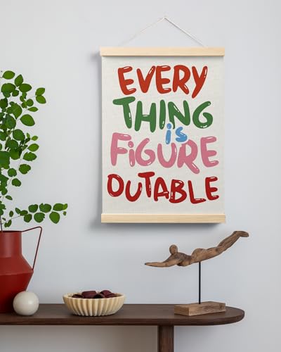 FGFK Everything is Figureoutable Colorful Inspirational Wall Art Poster Hanger Frame, Motivational Positive Affirmations Canvas Prints Framed Wall Decor for Office Classroom Home, 12x16 Inch - color: Colorful