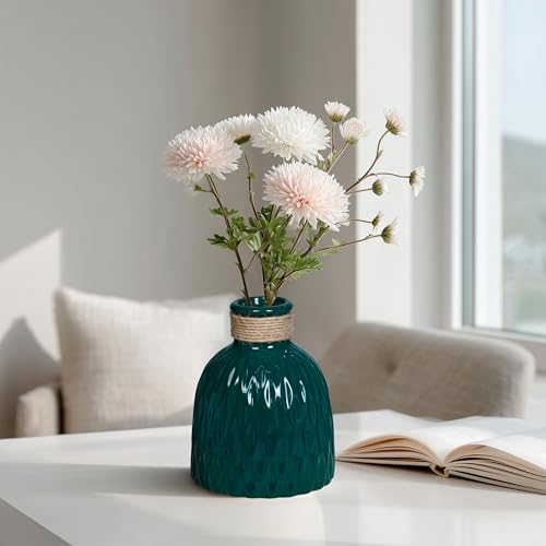 Small Green Vase, Modern Ceramic Vase for Flowers, Green Pottery Decorative Vases for Home Decor, Dining Table, Entryway, Room, Library, Centerpiece, Shelf 6 Inch - color: Dark Green