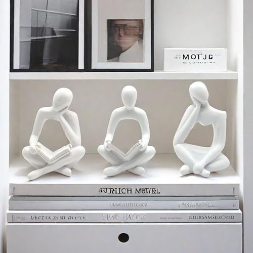 Abstract Sculpture Thinker Statue - Modern Aesthetic Home Decor for Living Room, Office Desk, Bookshelf decor - Minimalist Art Figurine for Shelf Decorations - Gift Idea for Birthday (White Right) - color: White Right