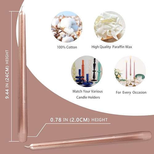 10 Inch Metal Taper Candles Handmade Set of 4 – Unscented Tapered Candles in Champagne, Candlesticks Smokeless Candle Sticks for Wedding, Home Decor, and Dinner Parties - color: Gold Pink