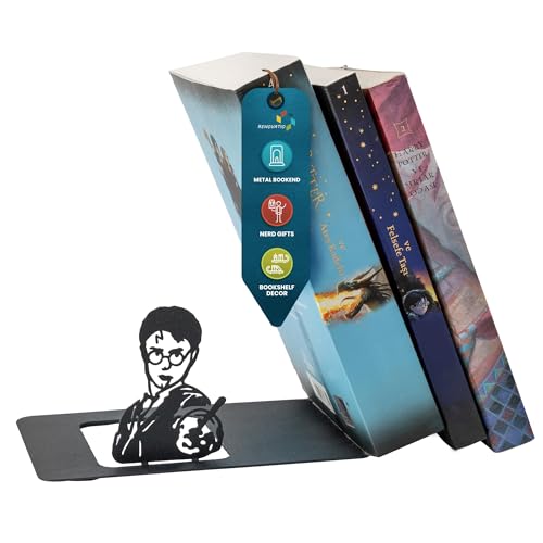 Renovatio Black Metal Bookend – Cute, Unique, Geeky Decor for Home, Office & Kids Room – Heavy Duty, Non-Slip Minimalist Bookends for Shelves – Wizard - style: Wizard