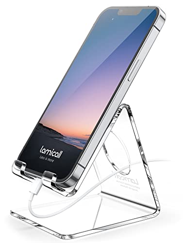 Lamicall Cell Phone Stand, Desk Accessories - Clear Office Cell Phone Holder, Acrylic Phone Stand, Desktop, Acrylic Office Desk Decor Accessories, Suitable for iPhone, 4-8'' Phone, Gifts - color: clear