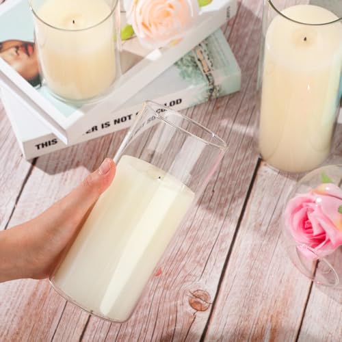 Shihanee Set of 6 Pillar Candles with Glass Cylinder Vases Clear Cylinder Hurricane Candleholders for Slim Tall Pillar Candles Wedding Table Centerpieces(3'' X 5.9", 7.9", 9.8",Ivory) - color: Ivory White, size: 3'' X 5.9", 7.9", 9.8"