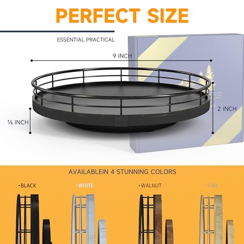9" Oak Bathroom Vanity Tray Turntable for Perfume Candle, Round Wooden Decorative Tray for Kitchen Sink Countertop Organizer, Bathroom Counter Organizer for Skincare Makeup, Farmhouse Black Gold - color: Black, size: 9 inches