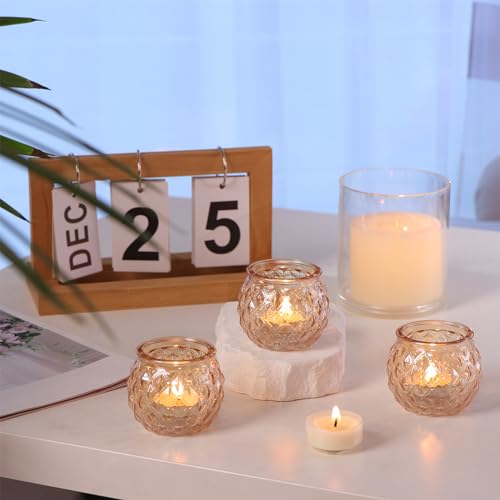 DARJEN 48Pcs Gold Votive Candle Holders - Round Glss Candle Holders Bulk for Table Centerpiece, Tea Lights for Wedding Shower, Party & Home - color: Gold, size: 48PCS