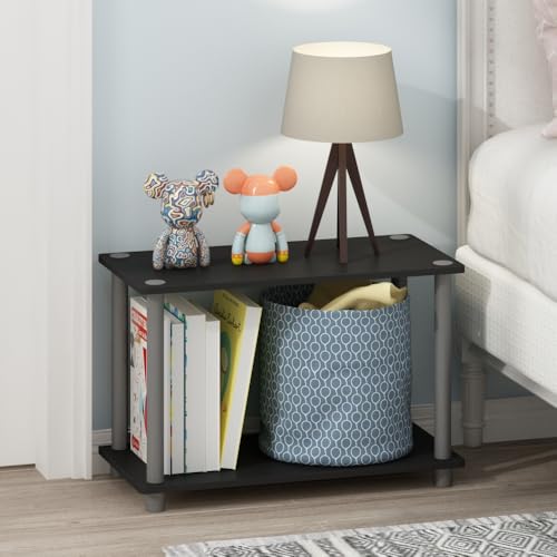 Furinno TURN-N-TUBE Side Table, 2-Tier Modern Rectangle End Table with Open Shelf, Night Stand, Bedside Table, Toolless Assembly, for Living Room, Bedroom, Black - color: Black/Grey, size: 1-Pack