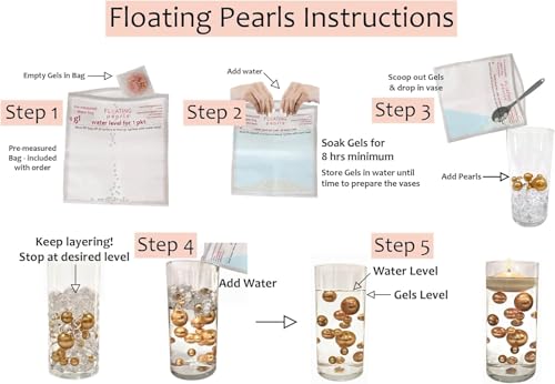 Vase Pearlfection 150 Floating Rose Gold Pearls - Large Sizes - 6 Warm White Submersible LED Fairy Lights Strings with Hidable & Submersible Batteries- Fills 2 Gallons for Your Vases - color: Rose Gold, size: 2Pk+LiteWW