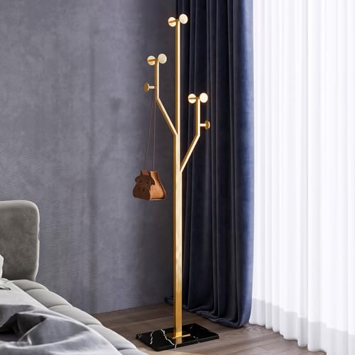 Gold Coat rack,Sturdy coat tree freestanding heavy duty with Marble Base,Metal standing coat rack for Bedroom,Entrance,Modern coat hanger stand for Coats,Hats,Bags(gold) - style: gold-tree hook