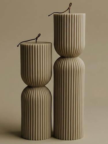 LAWA Hourglass Pillar Candle - Large Beautiful Handmade Pillar Scented Soy Wax Candle Elegant Bubble Aesthetic Candle Housewarming Gift Home Room Shelf Decor Idea Olive Beige (Set of 2) - color: Olive Beige