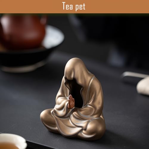 Faceless Buddha Statue Small Ceramic Buddha Figurine for Zen Meditation, Spiritual Home Office Decor, Mini Bronze Sculpture for Desk or Shelf - color: Bronze