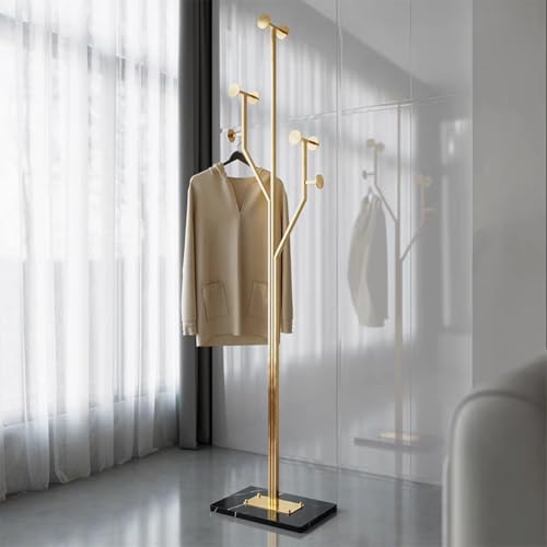 Gold Coat rack,Sturdy coat tree freestanding heavy duty with Marble Base,Metal standing coat rack for Bedroom,Entrance,Modern coat hanger stand for Coats,Hats,Bags(gold) - style: gold-tree hook