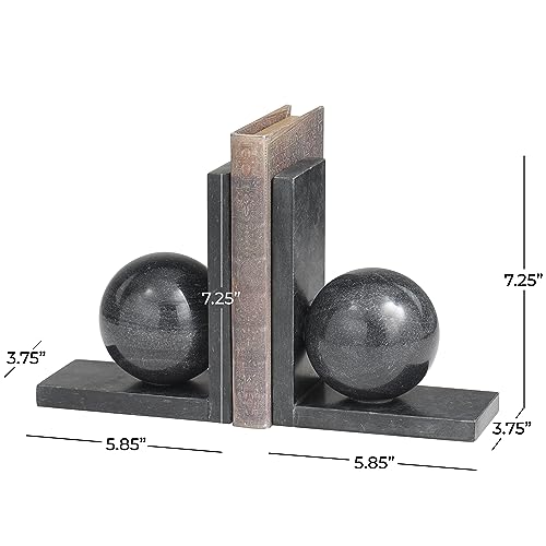 Deco 79 Marble Geometric Sleek Orb Bookends with L- Shaped Bases, Set of 2 6" W, 7" H, Black - color: Black, size: 6"W, 7"H