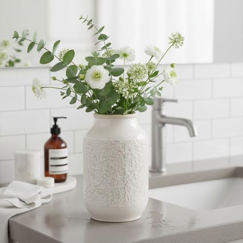 White Ceramic Vase, Minimalist White Vases for Flowers, Modern Decorative Vase for Home Decor, Centerpiece Wedding Dining Living Room Kitchen Decor 9 inch - color: Modern White