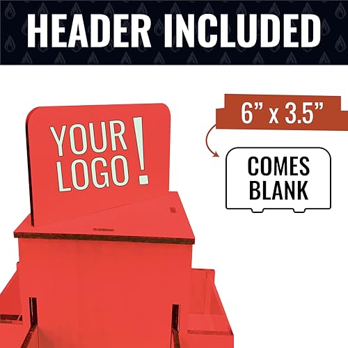 Rotating Display Stand, 3 Tier Wooden Organizer, 4-Sided Display Rack, 360 degree Spinning Multi-Pocket Tabletop Display Stand for Coasters, Stickers, Retail, Showcase, Tradeshow, 17”H, Red - style: RED