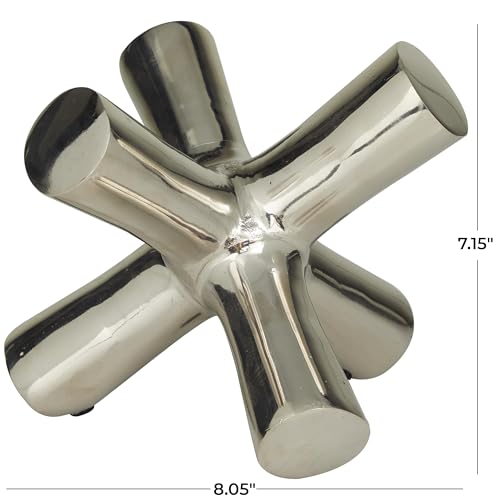 Deco 79 Aluminum Metal Abstract Decorative Sculpture Jack Home Decor Statue, Accent Figurine 8" x 9" x 7", Silver