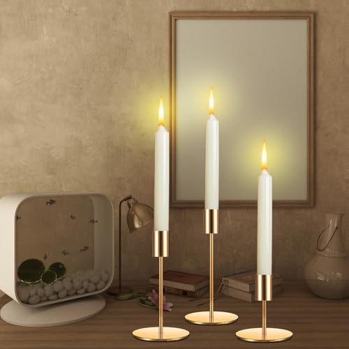 Set of 6 French Gold Taper Candle Holders Candlestick Holders, Decor Candles Stick Candle Holder for Table or Mantel Centerpiece, Wedding, Dinning, Party Home Decor