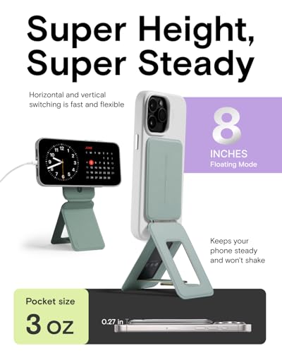 MOFT Invisible Phone Tripod Stand, Slim Foldable Selfie Stick Compatible with MagSafe, Pocket-Sized Cell Phone Tripod for Video Recording, MOVAS Leather Travel Essentials, Seafoam - color: Seafoam x Without Card Slot, size: Wthout Card Slot - For iPhone 1