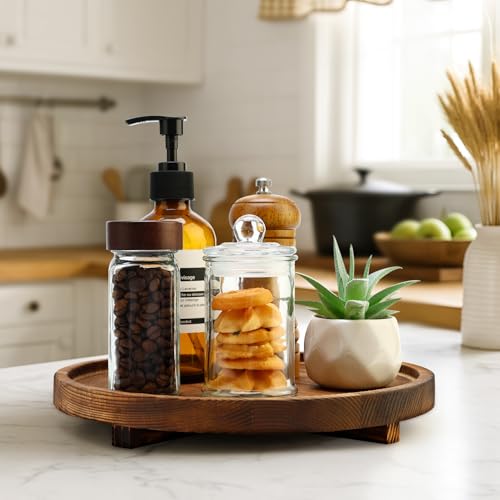 Round Decorative Wooden Tray for Bathroom Sink Kitchen Counter Decor Trays Small Wood Riser Pedestal Stand Dining Coffee Table Trays Vanity Spa Bathroom Accessories for Soap Dish Perfume Candle Tray - color: Dark Brown, size: 10 inch