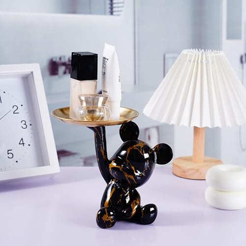 Bear Statue Resin Graffiti Animal Sculpture for Home, Office Decor, Abstract Design for Birthday, Anniversary and Gift Present (BlackGold Tray) - color: Blackgold Tray